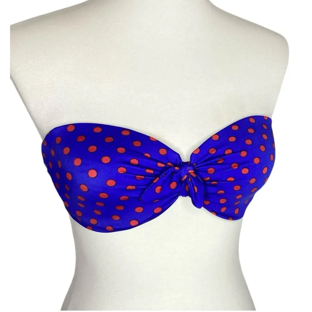 J. Crew Strapless Bandeau Bikini Top & String Bottom Blue Polka Dot Small 32D - Picture 2 of 16